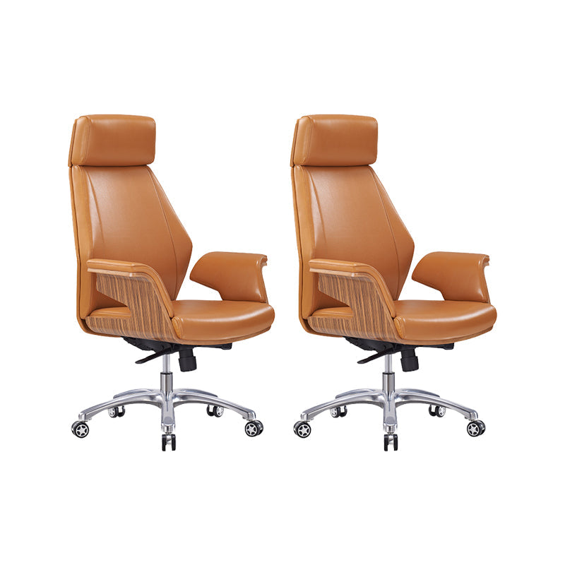 Contemporary Office Chair Adjustable Seat Height Leather Executive Chair Brown 2 Piece Set Clearhalo 'furn' 'furn_office_chair' 'Furniture' 'Office Chairs' 'Office Furniture' 'office_chair' 5965570