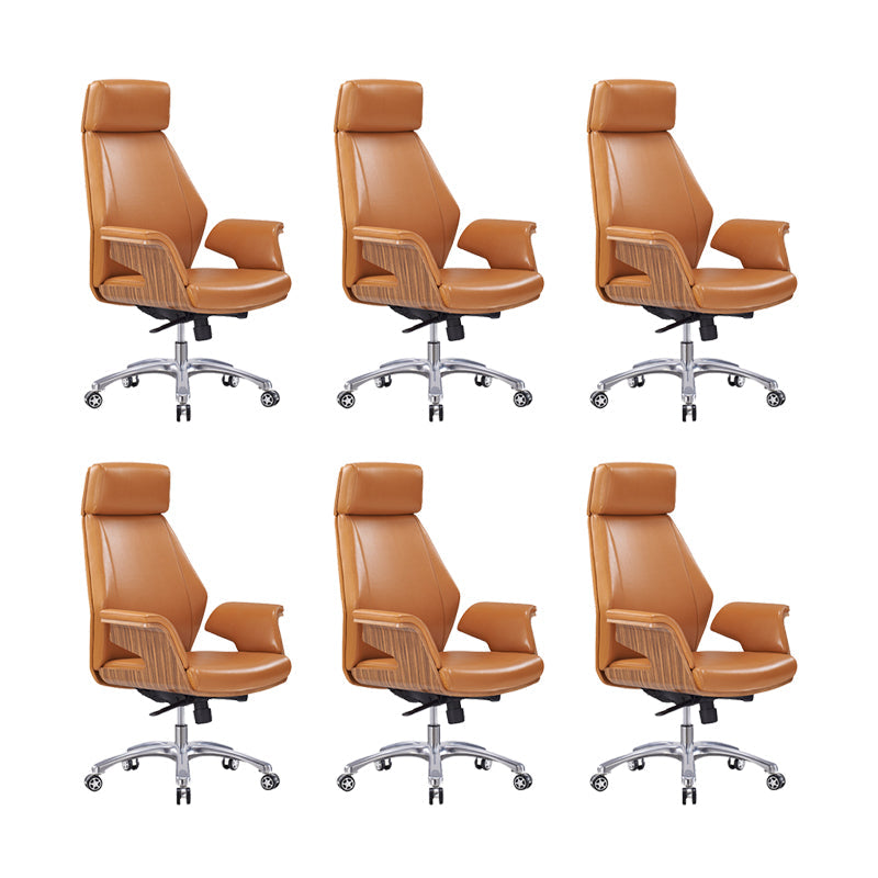 Contemporary Office Chair Adjustable Seat Height Leather Executive Chair Brown 6 Piece Set Clearhalo 'furn' 'furn_office_chair' 'Furniture' 'Office Chairs' 'Office Furniture' 'office_chair' 5965573