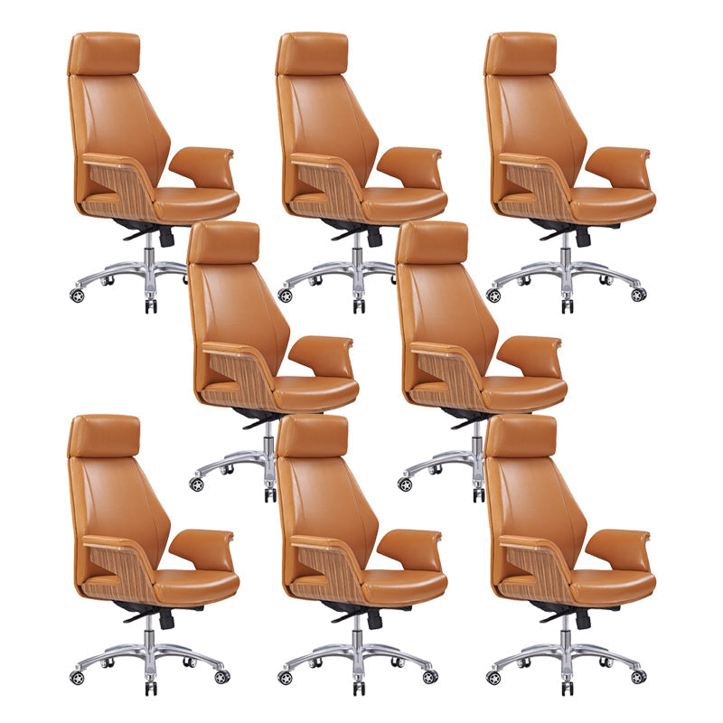 Contemporary Office Chair Adjustable Seat Height Leather Executive Chair Brown 8 Piece Set Clearhalo 'furn' 'furn_office_chair' 'Furniture' 'Office Chairs' 'Office Furniture' 'office_chair' 5965575