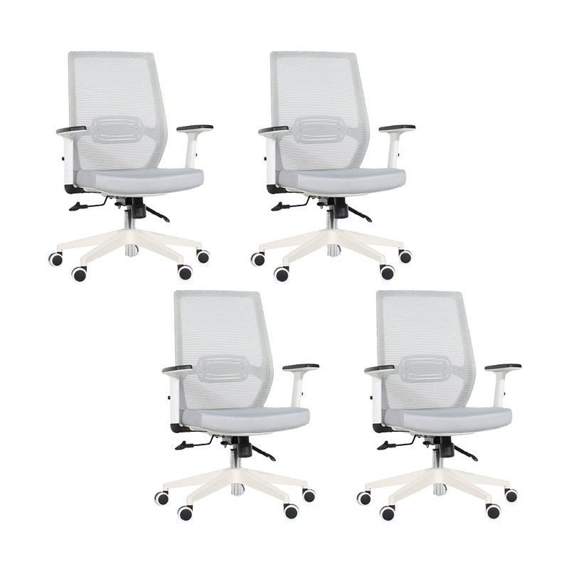 Modern Desk Chair Mesh Computer Chair Mid-Back Chair in Black/Gray/Orange Grey 4 Piece Set Clearhalo 'furn' 'furn_office_chair' 'Furniture' 'Office Chairs' 'Office Furniture' 'office_chair' 5965608