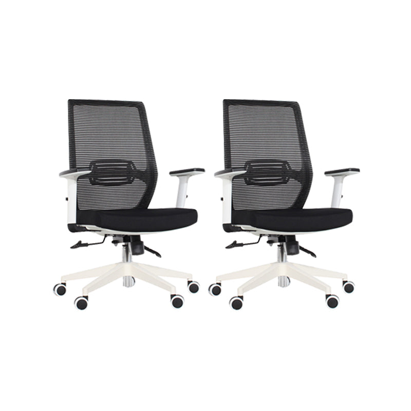 Modern Desk Chair Mesh Computer Chair Mid-Back Chair in Black/Gray/Orange Black 2 Piece Set Clearhalo 'furn' 'furn_office_chair' 'Furniture' 'Office Chairs' 'Office Furniture' 'office_chair' 5965616
