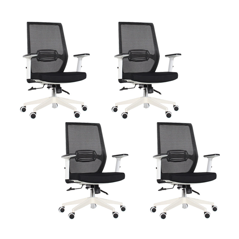 Modern Desk Chair Mesh Computer Chair Mid-Back Chair in Black/Gray/Orange Black 4 Piece Set Clearhalo 'furn' 'furn_office_chair' 'Furniture' 'Office Chairs' 'Office Furniture' 'office_chair' 5965619