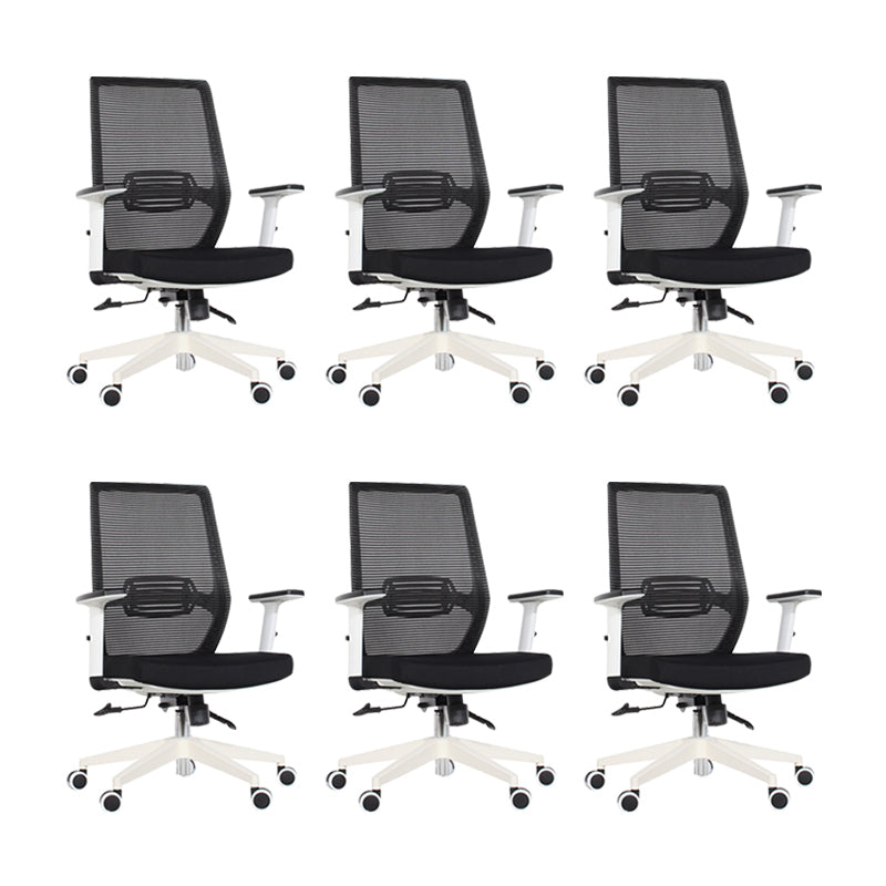 Modern Desk Chair Mesh Computer Chair Mid-Back Chair in Black/Gray/Orange Black 6 Piece Set Clearhalo 'furn' 'furn_office_chair' 'Furniture' 'Office Chairs' 'Office Furniture' 'office_chair' 5965621