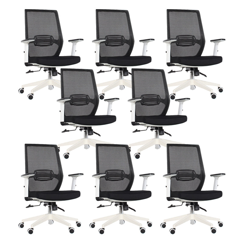 Modern Desk Chair Mesh Computer Chair Mid-Back Chair in Black/Gray/Orange Black 8 Piece Set Clearhalo 'furn' 'furn_office_chair' 'Furniture' 'Office Chairs' 'Office Furniture' 'office_chair' 5965622
