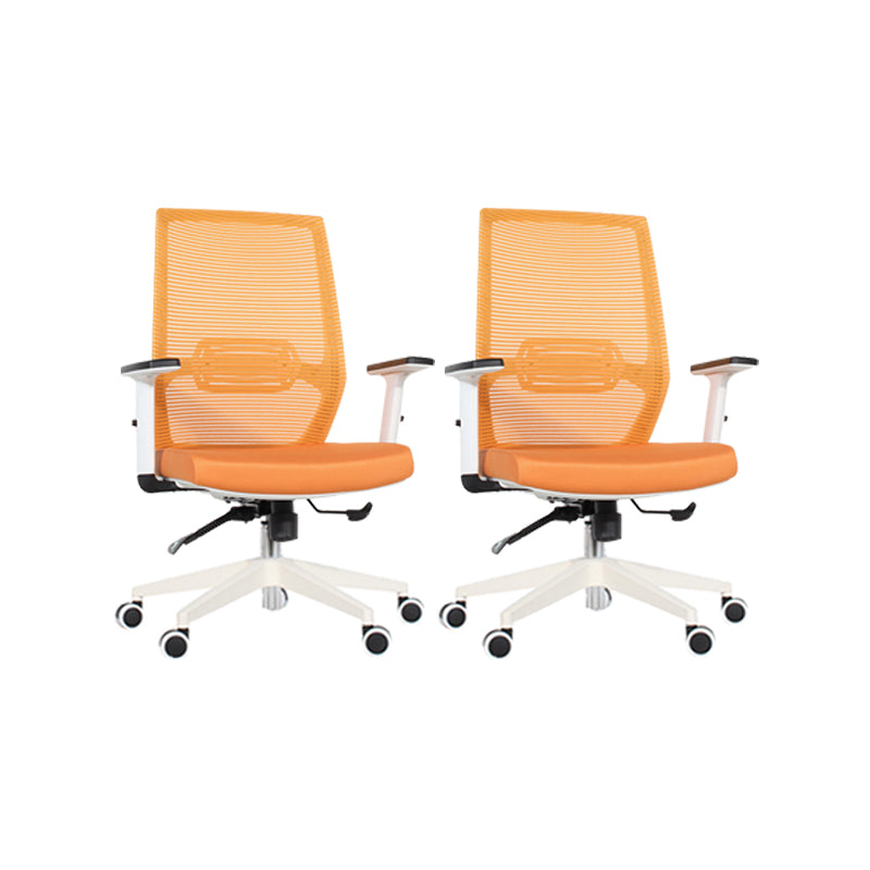 Modern Desk Chair Mesh Computer Chair Mid-Back Chair in Black/Gray/Orange Orange 2 Piece Set Clearhalo 'furn' 'furn_office_chair' 'Furniture' 'Office Chairs' 'Office Furniture' 'office_chair' 5965624