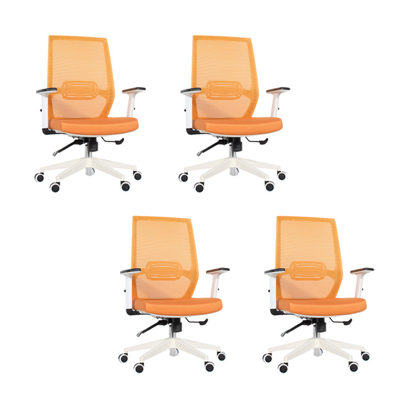 Modern Desk Chair Mesh Computer Chair Mid-Back Chair in Black/Gray/Orange Orange 4 Piece Set Clearhalo 'furn' 'furn_office_chair' 'Furniture' 'Office Chairs' 'Office Furniture' 'office_chair' 5965625