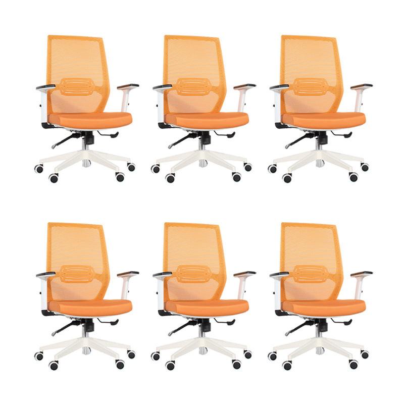 Modern Desk Chair Mesh Computer Chair Mid-Back Chair in Black/Gray/Orange Orange 6 Piece Set Clearhalo 'furn' 'furn_office_chair' 'Furniture' 'Office Chairs' 'Office Furniture' 'office_chair' 5965626