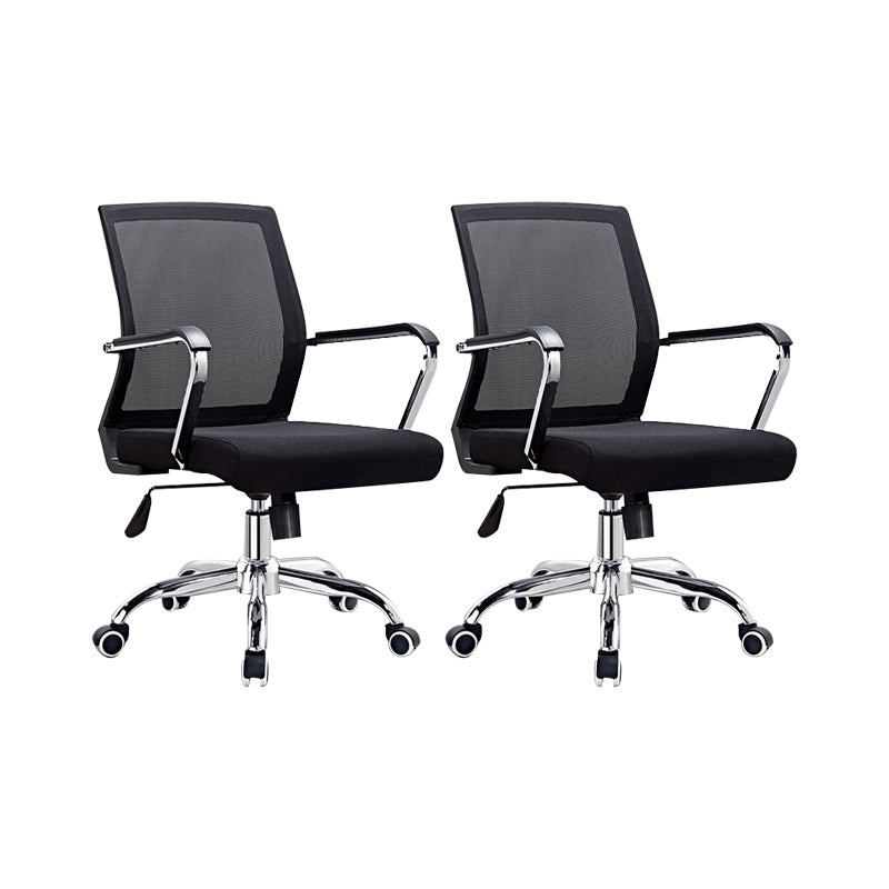 Modern Wheels Arm Chair Microfiber Black Conference Mid-Back Chair 2 Piece Set Clearhalo 'furn' 'furn_office_chair' 'Furniture' 'Office Chairs' 'Office Furniture' 'office_chair' 5965664