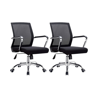 Modern Wheels Arm Chair Microfiber Black Conference Mid-Back Chair 2 Piece Set Clearhalo 'furn' 'furn_office_chair' 'Furniture' 'Office Chairs' 'Office Furniture' 'office_chair' 5965664
