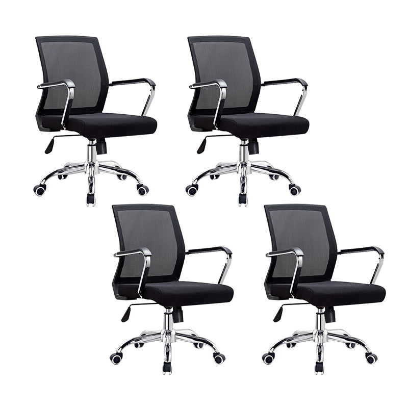 Modern Wheels Arm Chair Microfiber Black Conference Mid-Back Chair 4 Piece Set Clearhalo 'furn' 'furn_office_chair' 'Furniture' 'Office Chairs' 'Office Furniture' 'office_chair' 5965665