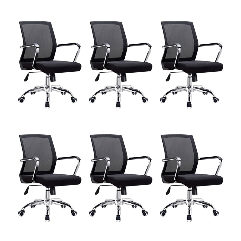 Modern Wheels Arm Chair Microfiber Black Conference Mid-Back Chair 6 Piece Set Clearhalo 'furn' 'furn_office_chair' 'Furniture' 'Office Chairs' 'Office Furniture' 'office_chair' 5965667