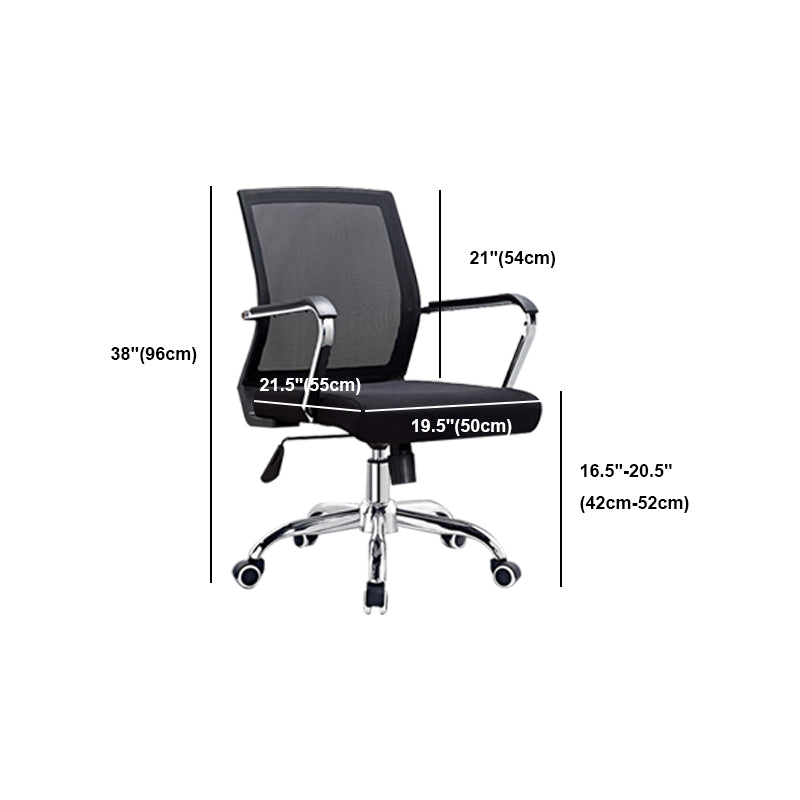 Modern Wheels Arm Chair Microfiber Black Conference Mid-Back Chair Clearhalo 'furn' 'furn_office_chair' 'Furniture' 'Office Chairs' 'Office Furniture' 'office_chair' 5965676