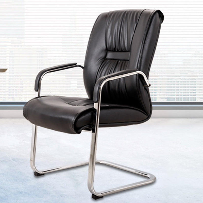 No Distressing Black Arm Chair Faux Leather and Chrome Frame Office Chair Black 1 Piece Casters Not Included Clearhalo 'furn' 'furn_office_chair' 'Furniture' 'Office Chairs' 'Office Furniture' 'office_chair' 5965677