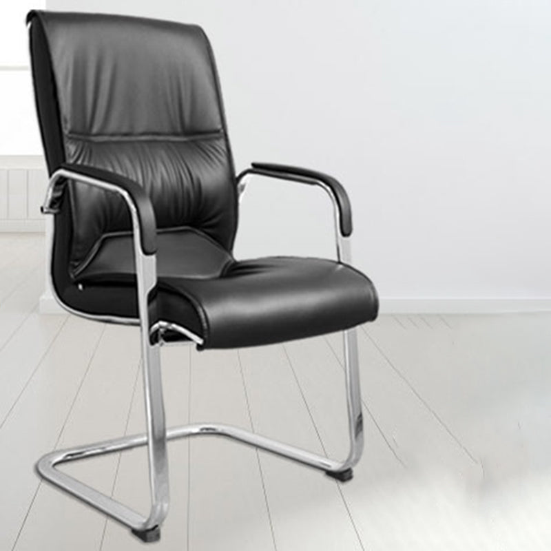 No Distressing Black Arm Chair Faux Leather and Chrome Frame Office Chair Clearhalo 'furn' 'furn_office_chair' 'Furniture' 'Office Chairs' 'Office Furniture' 'office_chair' 5965678