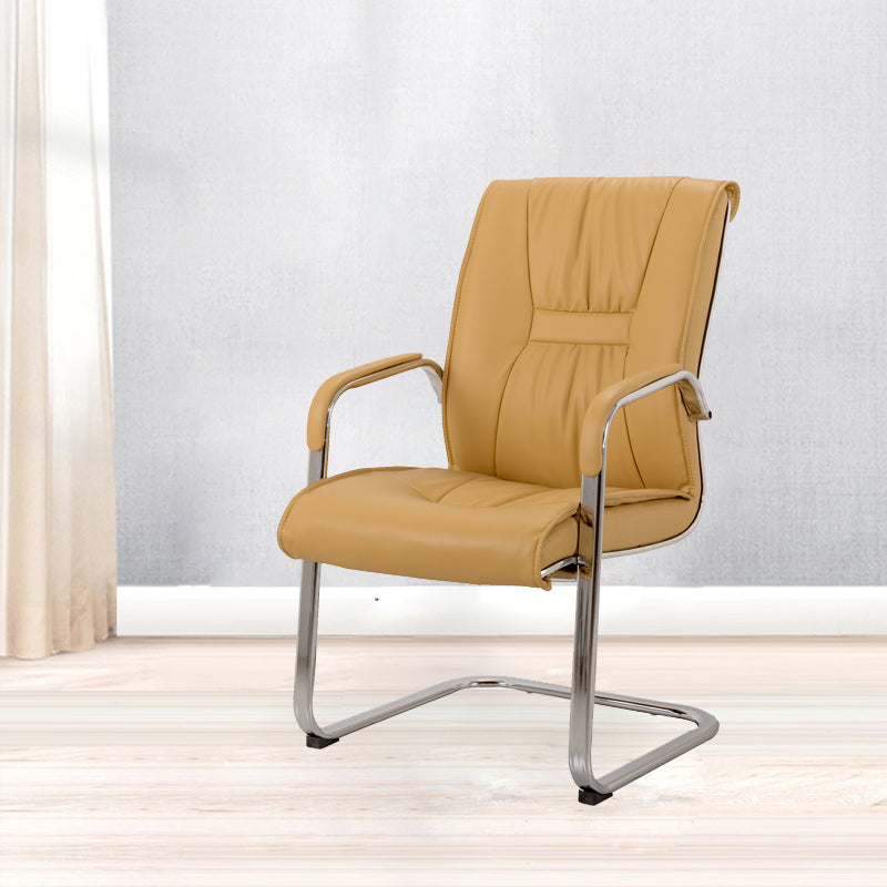 No Distressing Black Arm Chair Faux Leather and Chrome Frame Office Chair Beige 1 Piece Casters Not Included Clearhalo 'furn' 'furn_office_chair' 'Furniture' 'Office Chairs' 'Office Furniture' 'office_chair' 5965681