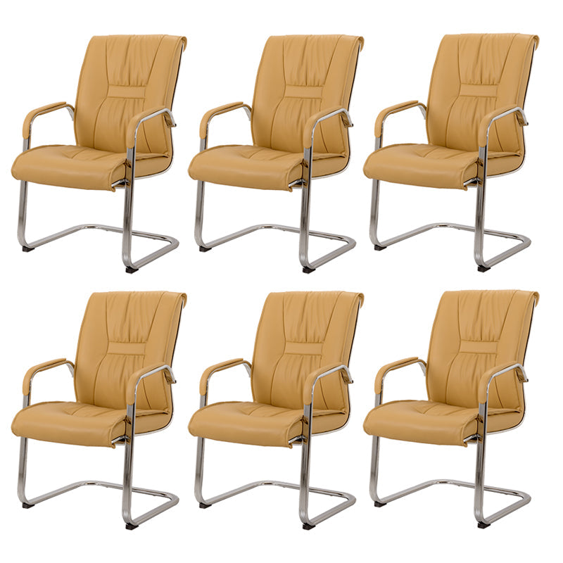 No Distressing Black Arm Chair Faux Leather and Chrome Frame Office Chair Beige 6 Piece Set Casters Not Included Clearhalo 'furn' 'furn_office_chair' 'Furniture' 'Office Chairs' 'Office Furniture' 'office_chair' 5965682