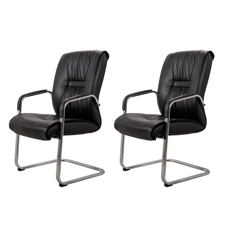 No Distressing Black Arm Chair Faux Leather and Chrome Frame Office Chair Black 2 Piece Set Casters Not Included Clearhalo 'furn' 'furn_office_chair' 'Furniture' 'Office Chairs' 'Office Furniture' 'office_chair' 5965687