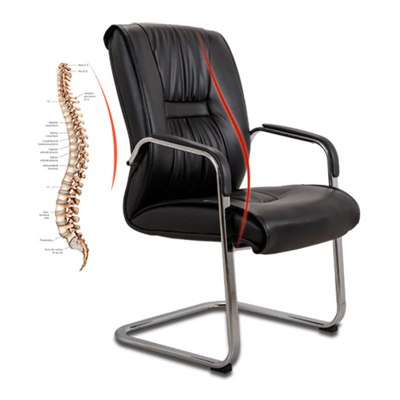 No Distressing Black Arm Chair Faux Leather and Chrome Frame Office Chair Clearhalo 'furn' 'furn_office_chair' 'Furniture' 'Office Chairs' 'Office Furniture' 'office_chair' 5965689