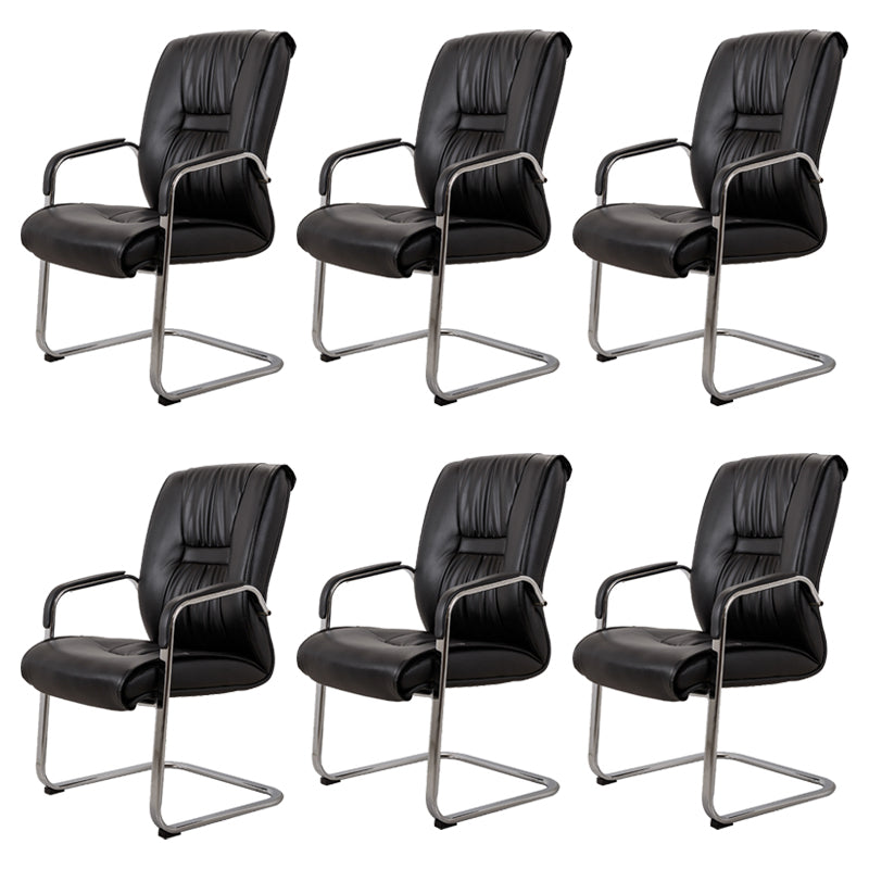 No Distressing Black Arm Chair Faux Leather and Chrome Frame Office Chair Black 6 Piece Set Casters Not Included Clearhalo 'furn' 'furn_office_chair' 'Furniture' 'Office Chairs' 'Office Furniture' 'office_chair' 5965692