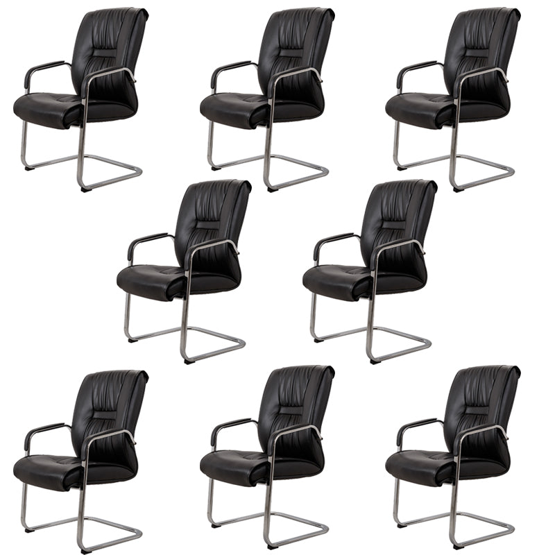 No Distressing Black Arm Chair Faux Leather and Chrome Frame Office Chair Black 8 Piece Set Casters Not Included Clearhalo 'furn' 'furn_office_chair' 'Furniture' 'Office Chairs' 'Office Furniture' 'office_chair' 5965694
