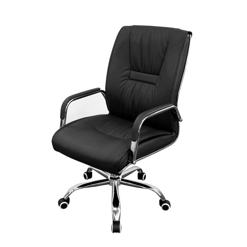 No Distressing Black Arm Chair Faux Leather and Chrome Frame Office Chair Black 1 Piece Casters Included Clearhalo 'furn' 'furn_office_chair' 'Furniture' 'Office Chairs' 'Office Furniture' 'office_chair' 5965696