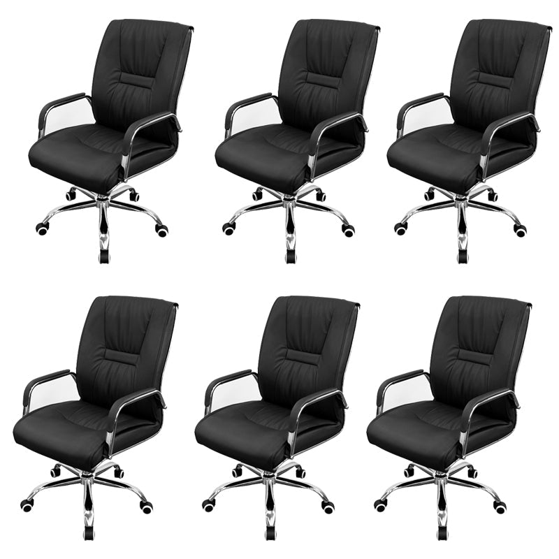 No Distressing Black Arm Chair Faux Leather and Chrome Frame Office Chair Black 6 Piece Set Casters Included Clearhalo 'furn' 'furn_office_chair' 'Furniture' 'Office Chairs' 'Office Furniture' 'office_chair' 5965699