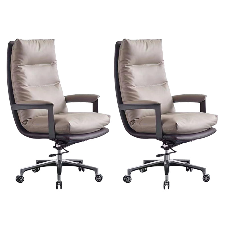 Contemporary Office Chair Adjustable Seat Height Leather Leather Executive Chair Brown 2 Piece Set Clearhalo 'furn' 'furn_office_chair' 'Furniture' 'Office Chairs' 'Office Furniture' 'office_chair' 5965735