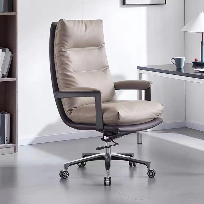 Contemporary Office Chair Adjustable Seat Height Leather Leather Executive Chair Brown 1 Piece Clearhalo 'furn' 'furn_office_chair' 'Furniture' 'Office Chairs' 'Office Furniture' 'office_chair' 5965736