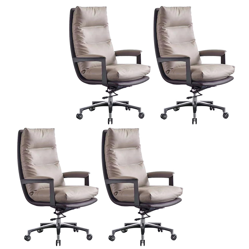 Contemporary Office Chair Adjustable Seat Height Leather Leather Executive Chair Brown 4 Piece Set Clearhalo 'furn' 'furn_office_chair' 'Furniture' 'Office Chairs' 'Office Furniture' 'office_chair' 5965738