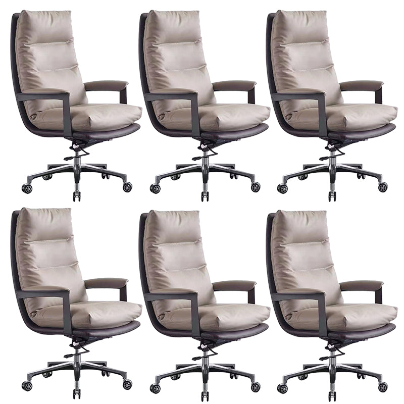 Contemporary Office Chair Adjustable Seat Height Leather Leather Executive Chair Brown 6 Piece Set Clearhalo 'furn' 'furn_office_chair' 'Furniture' 'Office Chairs' 'Office Furniture' 'office_chair' 5965739
