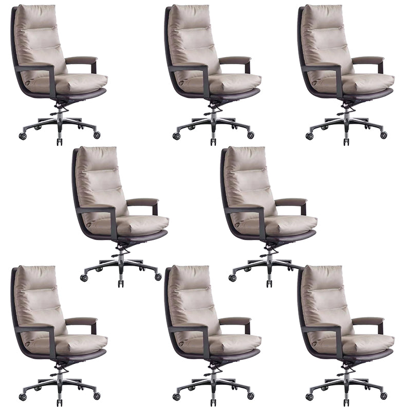Contemporary Office Chair Adjustable Seat Height Leather Leather Executive Chair Brown 8 Piece Set Clearhalo 'furn' 'furn_office_chair' 'Furniture' 'Office Chairs' 'Office Furniture' 'office_chair' 5965742