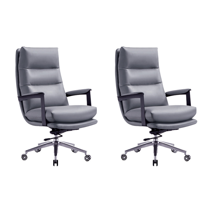 Contemporary Office Chair Adjustable Seat Height Leather Leather Executive Chair Grey 2 Piece Set Clearhalo 'furn' 'furn_office_chair' 'Furniture' 'Office Chairs' 'Office Furniture' 'office_chair' 5965745