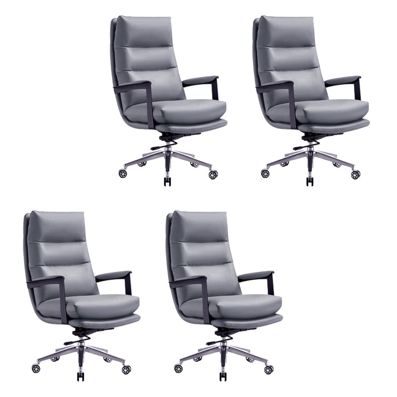 Contemporary Office Chair Adjustable Seat Height Leather Leather Executive Chair Grey 4 Piece Set Clearhalo 'furn' 'furn_office_chair' 'Furniture' 'Office Chairs' 'Office Furniture' 'office_chair' 5965746