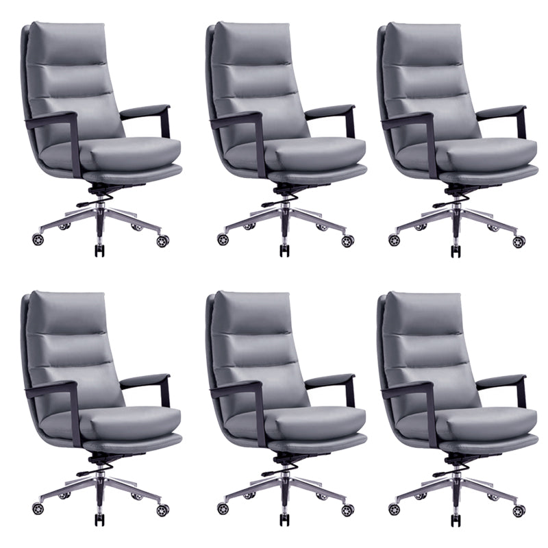 Contemporary Office Chair Adjustable Seat Height Leather Leather Executive Chair Grey 6 Piece Set Clearhalo 'furn' 'furn_office_chair' 'Furniture' 'Office Chairs' 'Office Furniture' 'office_chair' 5965749