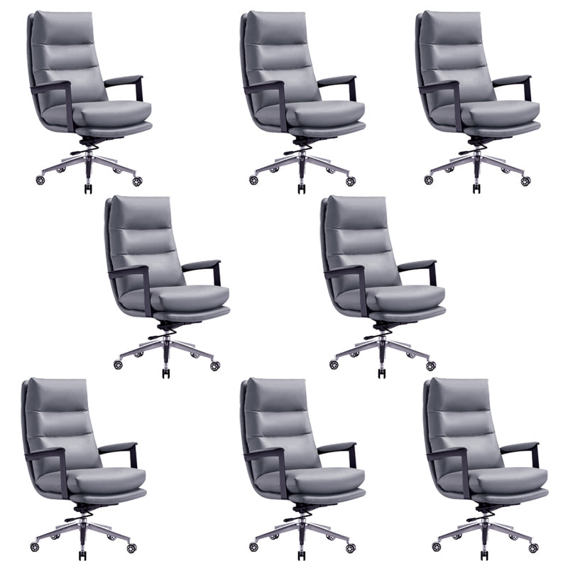Contemporary Office Chair Adjustable Seat Height Leather Leather Executive Chair Grey 8 Piece Set Clearhalo 'furn' 'furn_office_chair' 'Furniture' 'Office Chairs' 'Office Furniture' 'office_chair' 5965751