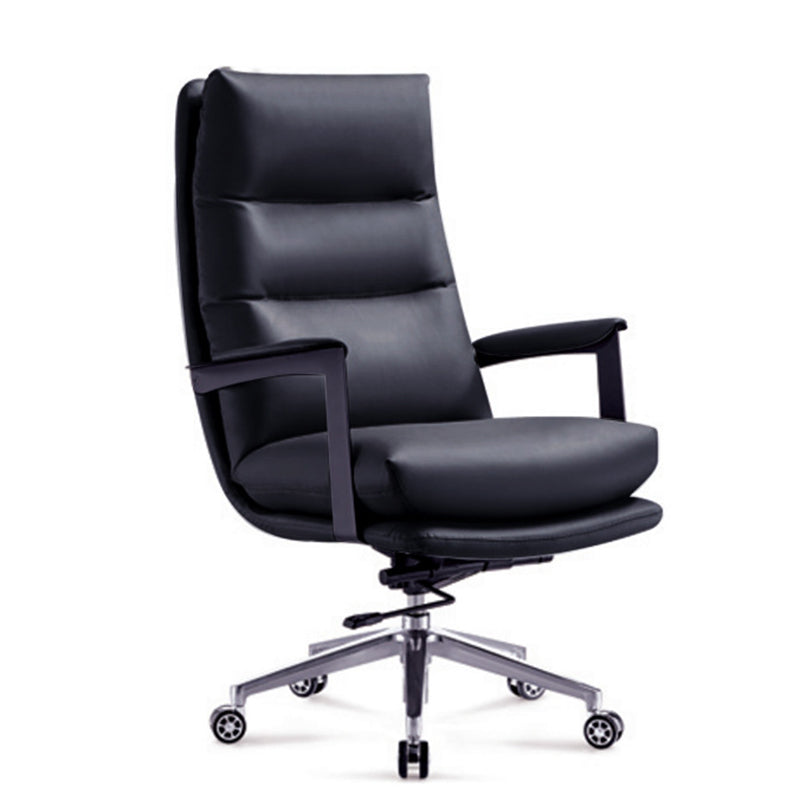 Contemporary Office Chair Adjustable Seat Height Leather Leather Executive Chair Black 1 Piece Clearhalo 'furn' 'furn_office_chair' 'Furniture' 'Office Chairs' 'Office Furniture' 'office_chair' 5965752