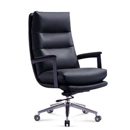 Contemporary Office Chair Adjustable Seat Height Leather Leather Executive Chair Black 1 Piece Clearhalo 'furn' 'furn_office_chair' 'Furniture' 'Office Chairs' 'Office Furniture' 'office_chair' 5965752