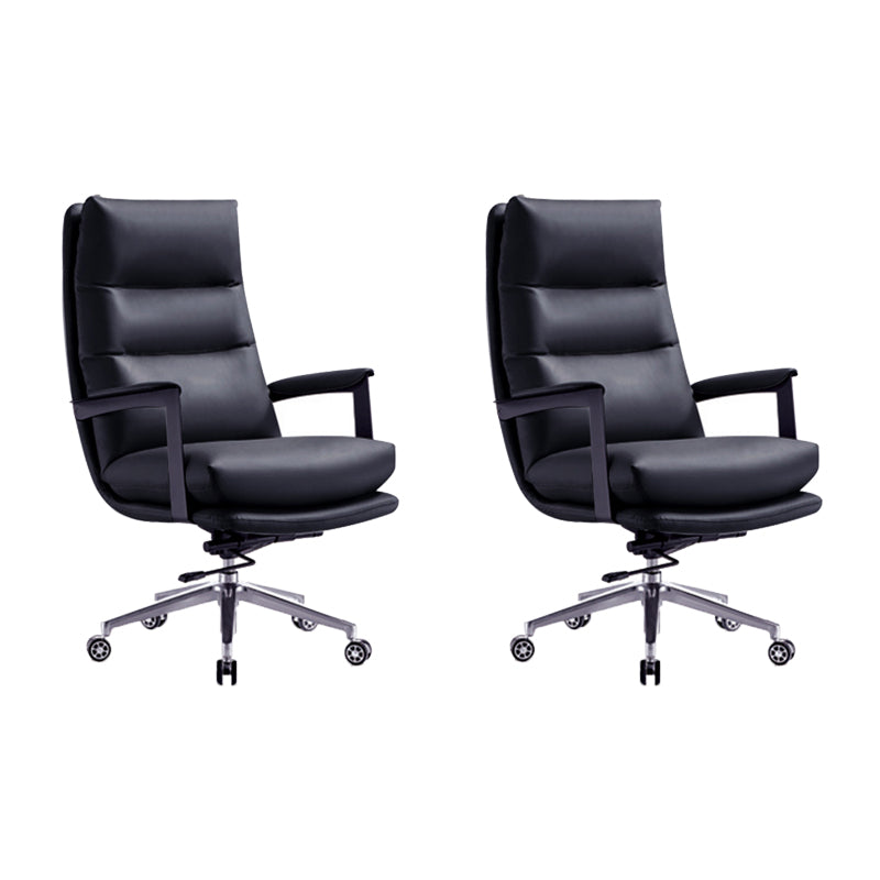 Contemporary Office Chair Adjustable Seat Height Leather Leather Executive Chair Black 2 Piece Set Clearhalo 'furn' 'furn_office_chair' 'Furniture' 'Office Chairs' 'Office Furniture' 'office_chair' 5965754