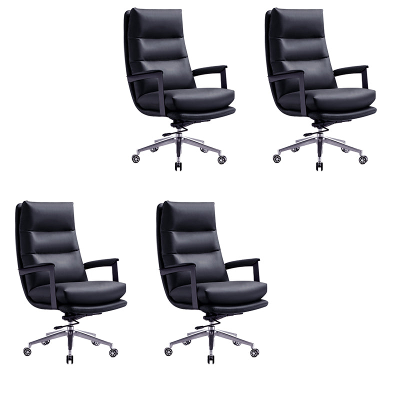 Contemporary Office Chair Adjustable Seat Height Leather Leather Executive Chair Black 4 Piece Set Clearhalo 'furn' 'furn_office_chair' 'Furniture' 'Office Chairs' 'Office Furniture' 'office_chair' 5965755