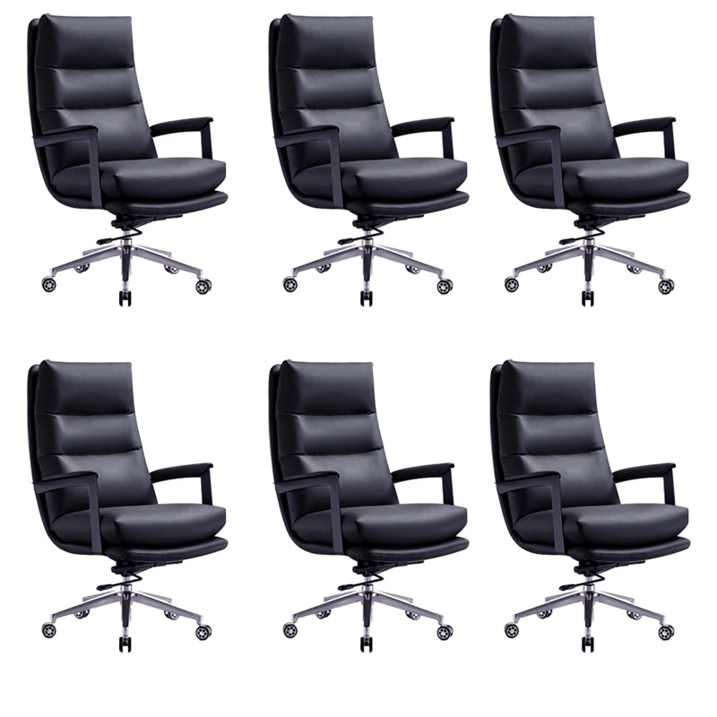 Contemporary Office Chair Adjustable Seat Height Leather Leather Executive Chair Black 6 Piece Set Clearhalo 'furn' 'furn_office_chair' 'Furniture' 'Office Chairs' 'Office Furniture' 'office_chair' 5965756
