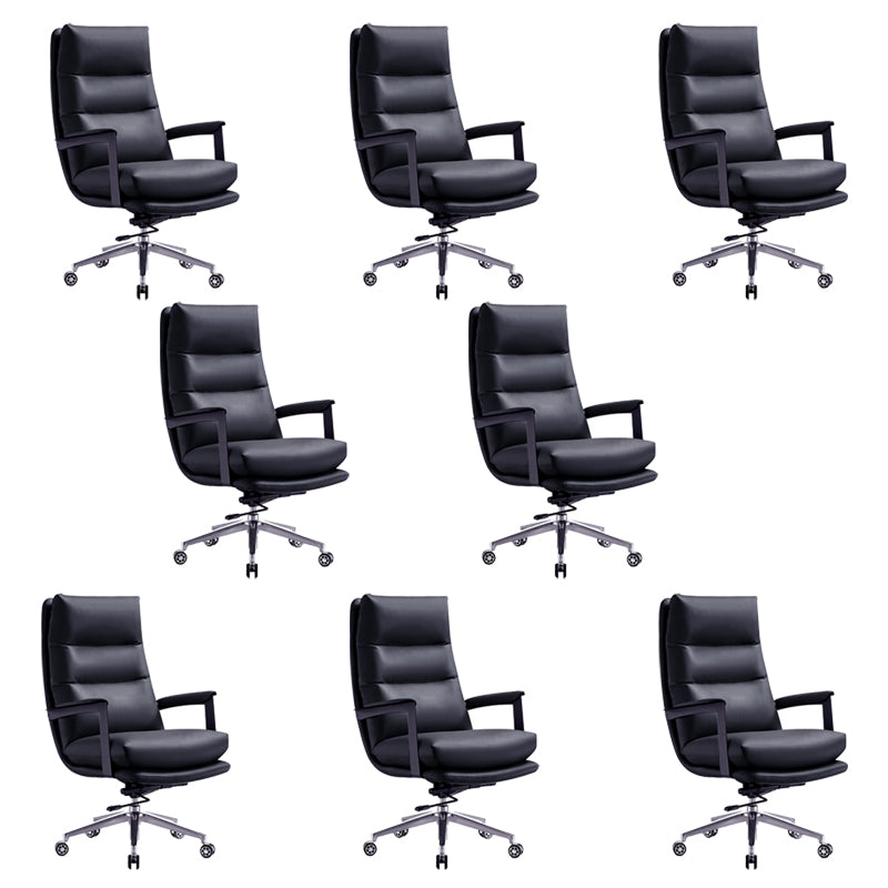 Contemporary Office Chair Adjustable Seat Height Leather Leather Executive Chair Black 8 Piece Set Clearhalo 'furn' 'furn_office_chair' 'Furniture' 'Office Chairs' 'Office Furniture' 'office_chair' 5965757