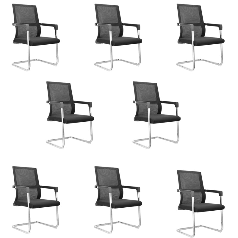 Contemporary Desk Chair No Wheels Mid Back Home Office Chair Black 8 Piece Set Clearhalo 'furn' 'furn_office_chair' 'Furniture' 'Office Chairs' 'Office Furniture' 'office_chair' 5965804