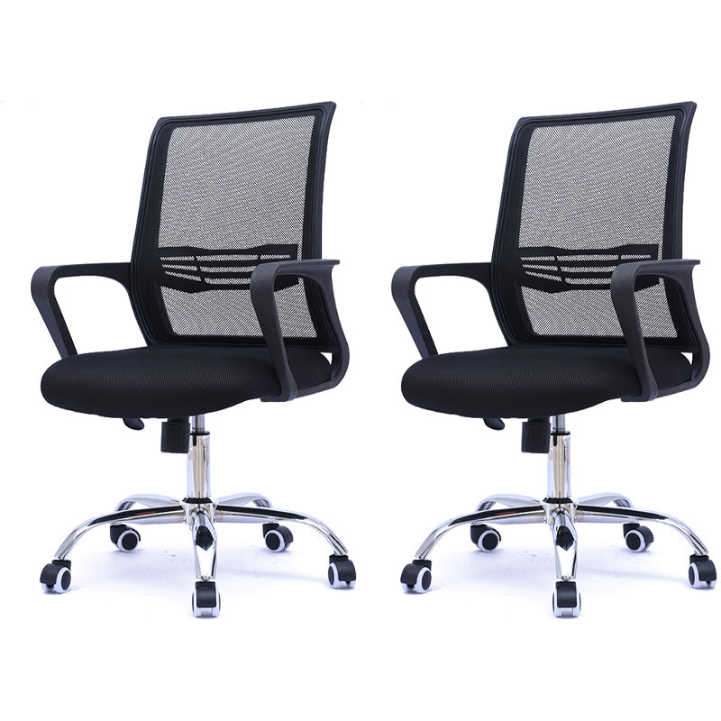 Modern Wheels Arm Chair Microfiber Conference Mid-Back Swivel Chair Black 2 Piece Set Clearhalo 'furn' 'furn_office_chair' 'Furniture' 'Office Chairs' 'Office Furniture' 'office_chair' 5965844