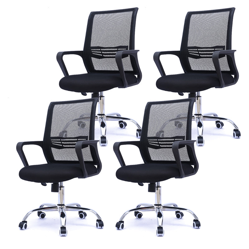 Modern Wheels Arm Chair Microfiber Conference Mid-Back Swivel Chair Black 4 Piece Set Clearhalo 'furn' 'furn_office_chair' 'Furniture' 'Office Chairs' 'Office Furniture' 'office_chair' 5965845