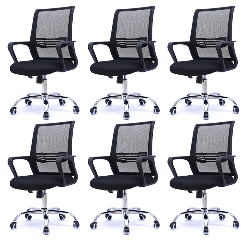 Modern Wheels Arm Chair Microfiber Conference Mid-Back Swivel Chair Black 6 Piece Set Clearhalo 'furn' 'furn_office_chair' 'Furniture' 'Office Chairs' 'Office Furniture' 'office_chair' 5965847