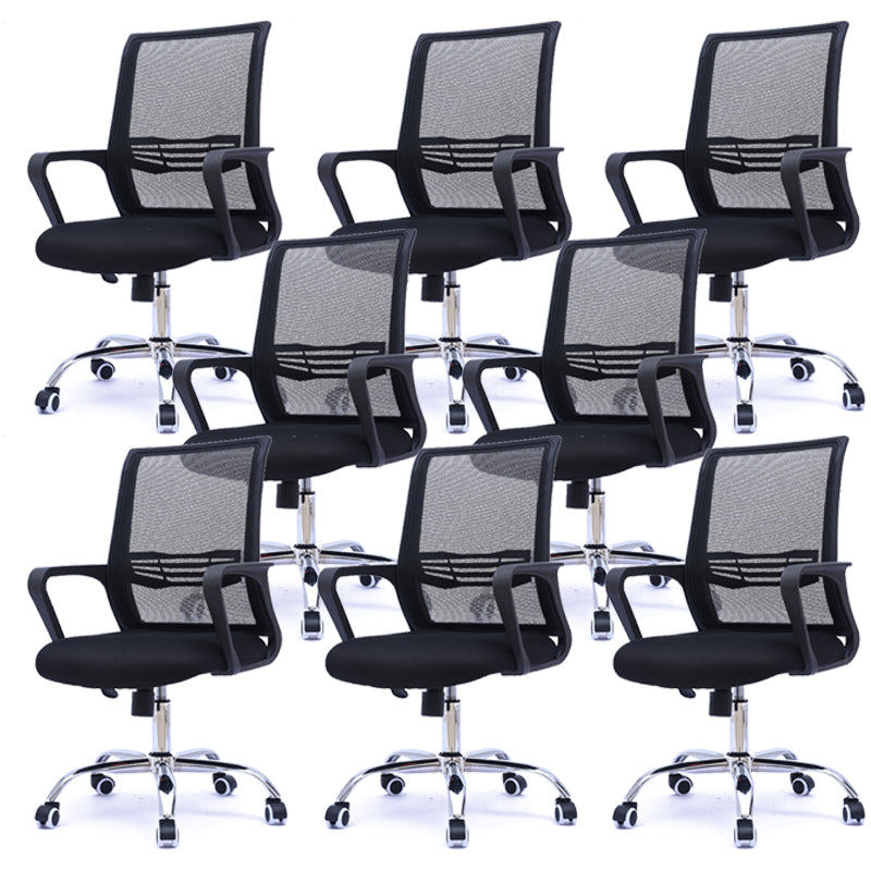 Modern Wheels Arm Chair Microfiber Conference Mid-Back Swivel Chair Black 8 Piece Set Clearhalo 'furn' 'furn_office_chair' 'Furniture' 'Office Chairs' 'Office Furniture' 'office_chair' 5965850