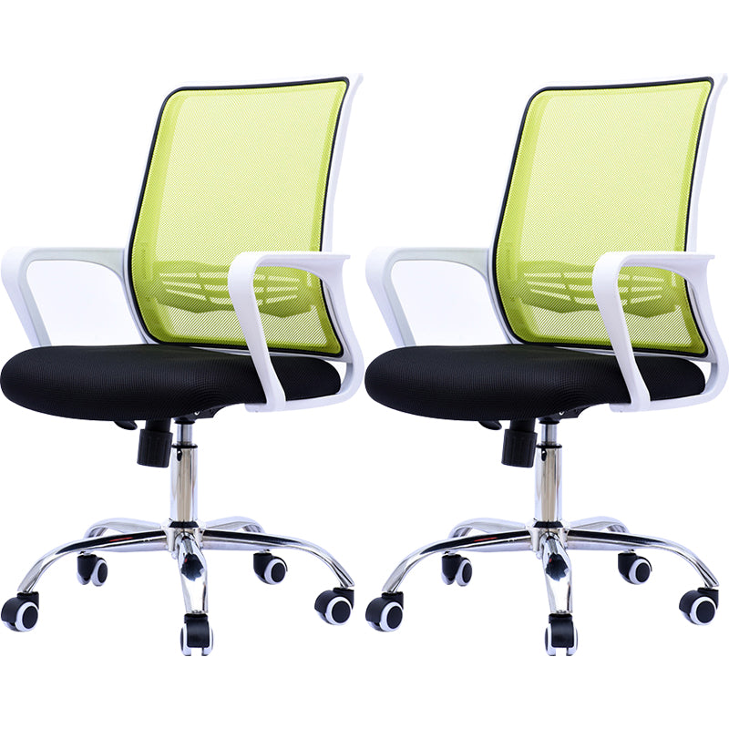 Modern Wheels Arm Chair Microfiber Conference Mid-Back Swivel Chair Green 2 Piece Set Clearhalo 'furn' 'furn_office_chair' 'Furniture' 'Office Chairs' 'Office Furniture' 'office_chair' 5965854