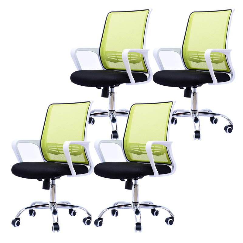 Modern Wheels Arm Chair Microfiber Conference Mid-Back Swivel Chair Green 4 Piece Set Clearhalo 'furn' 'furn_office_chair' 'Furniture' 'Office Chairs' 'Office Furniture' 'office_chair' 5965856