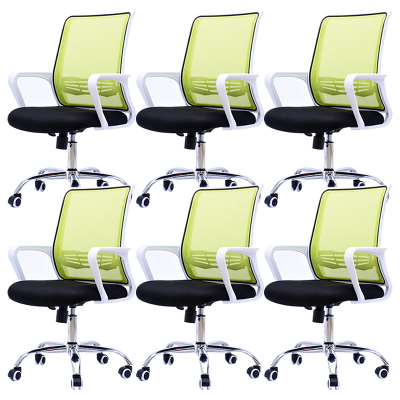 Modern Wheels Arm Chair Microfiber Conference Mid-Back Swivel Chair Green 6 Piece Set Clearhalo 'furn' 'furn_office_chair' 'Furniture' 'Office Chairs' 'Office Furniture' 'office_chair' 5965857