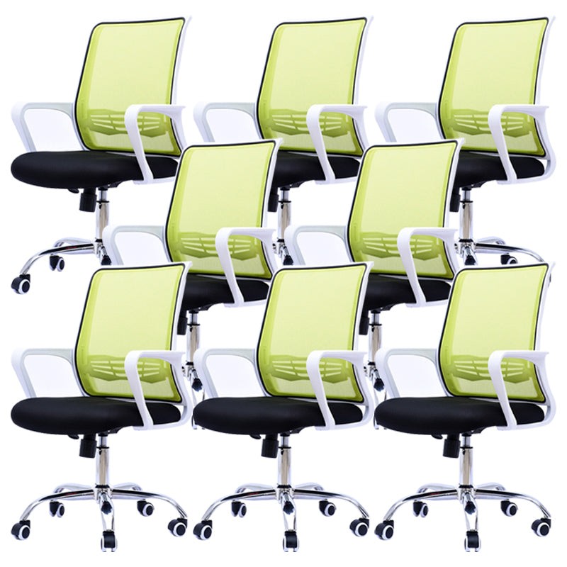 Modern Wheels Arm Chair Microfiber Conference Mid-Back Swivel Chair Green 8 Piece Set Clearhalo 'furn' 'furn_office_chair' 'Furniture' 'Office Chairs' 'Office Furniture' 'office_chair' 5965859